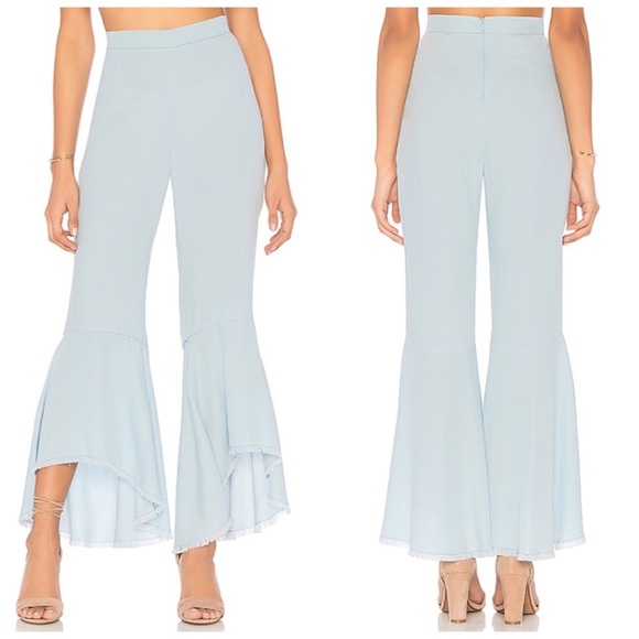 BB Dakota light wash chambray tencel atwell pants wide leg raw hem bellbottom  0 - Picture 2 of 13